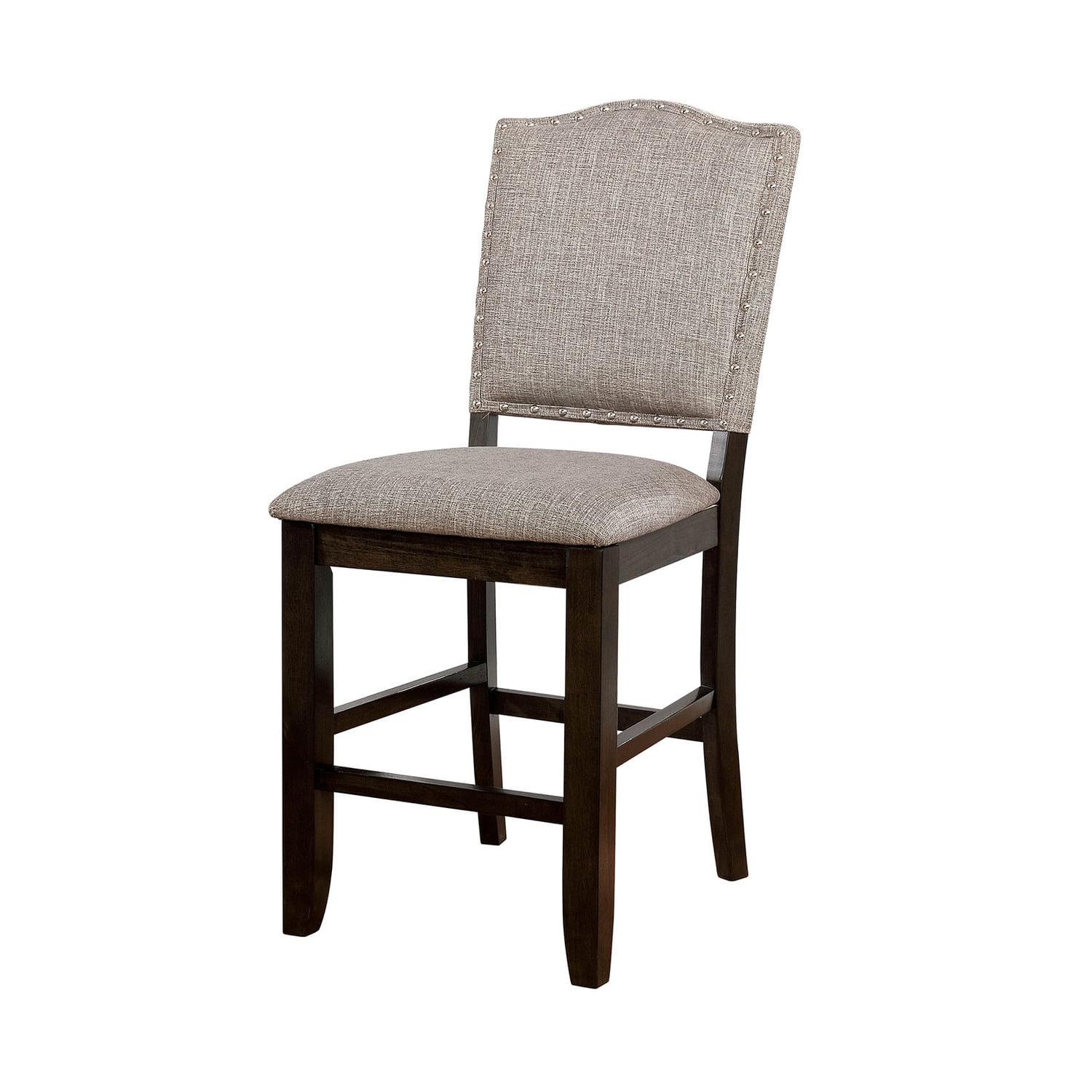 Benzara Fabric Upholstered Wooden Counter Height Chair with Camelback, Pack of Two, Gray and Brown