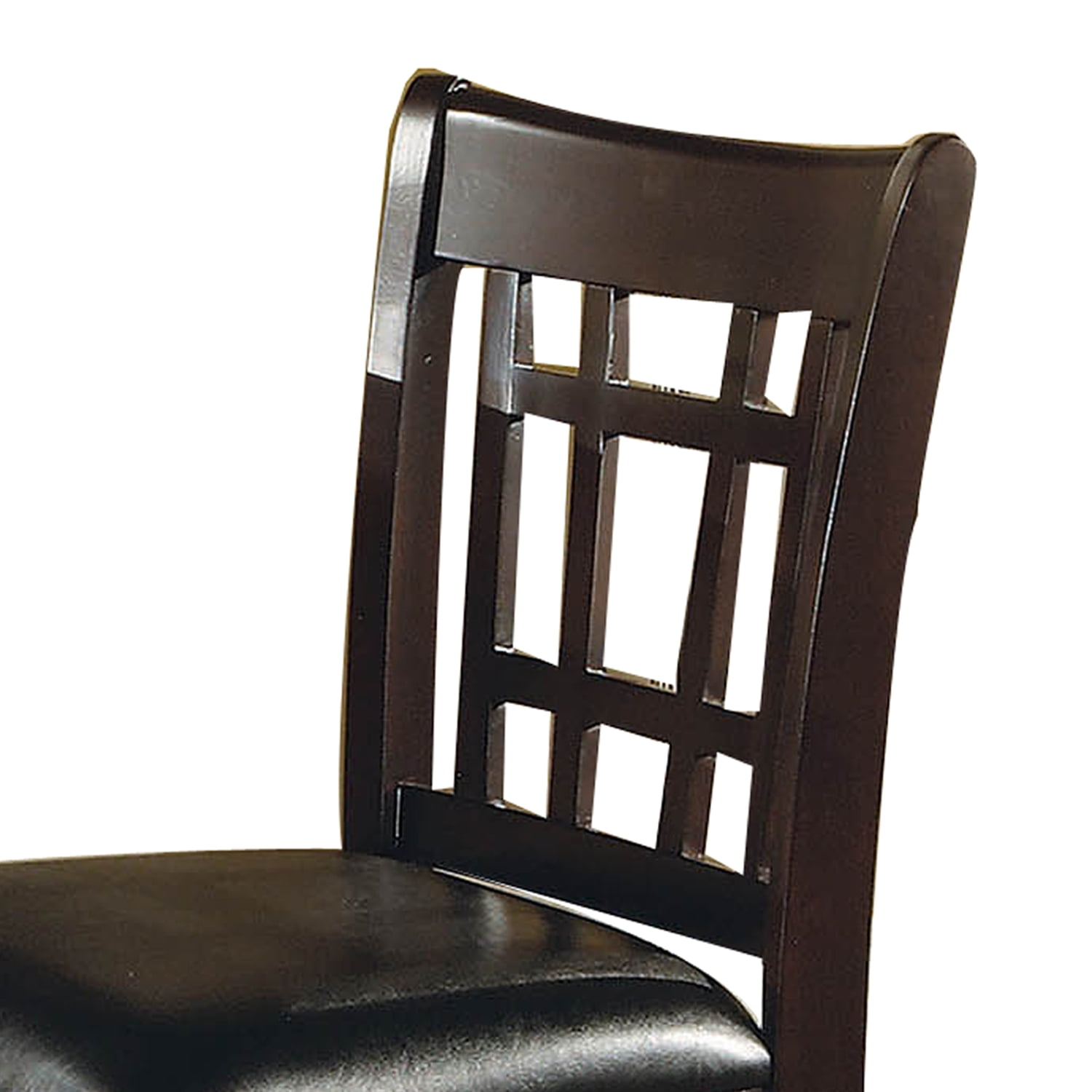 Benzara Lattice Back 24" Wooden Counter Height Chair with Leatherette Seat, Set of 2, Brown and Black
