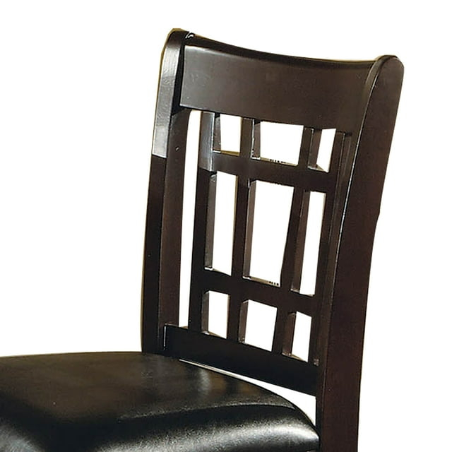 Benzara Lattice Back 24" Wooden Counter Height Chair with Leatherette Seat, Set of 2, Brown and Black