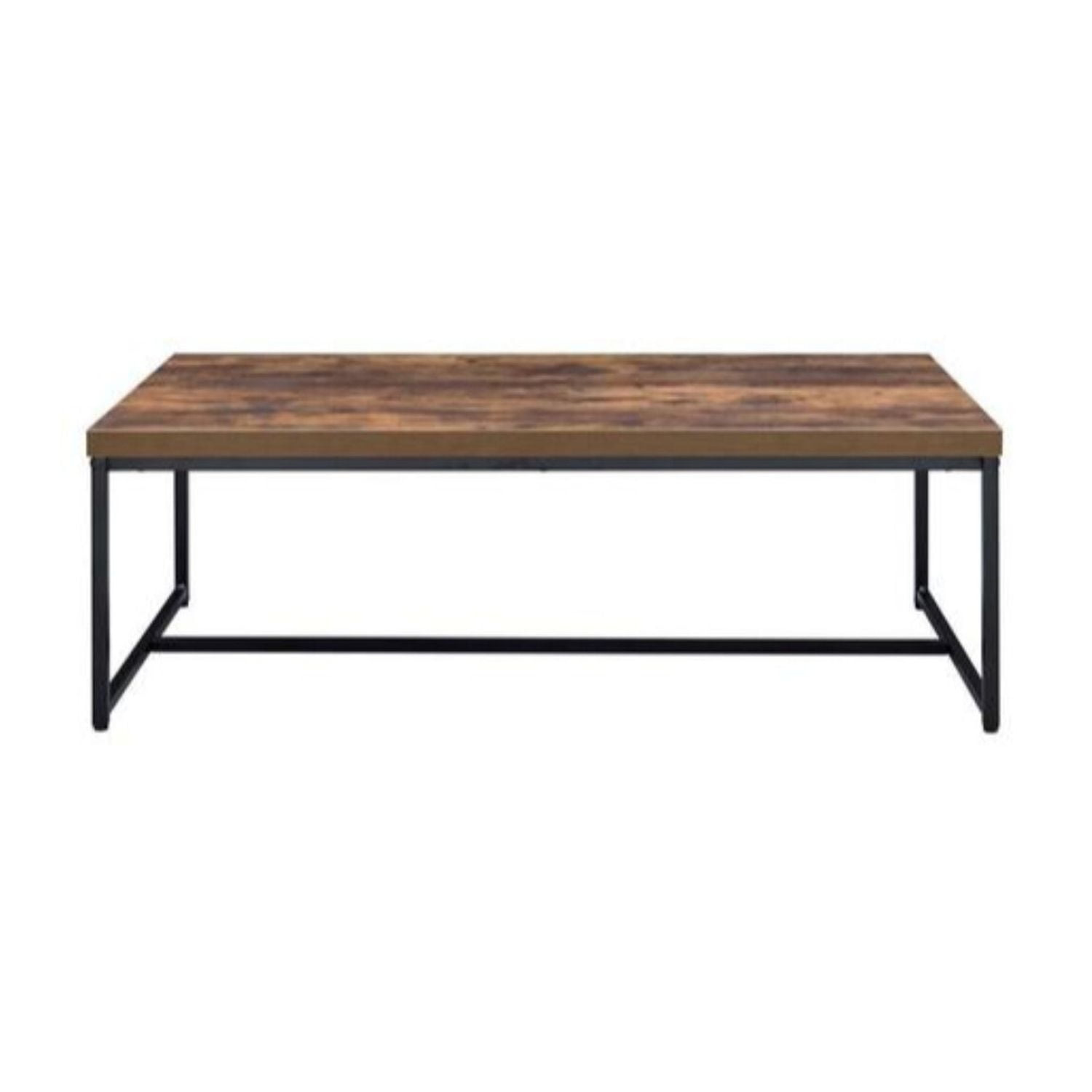 Metal Framed Coffee Table with veneer Top, Weathered Oak Brown and Black