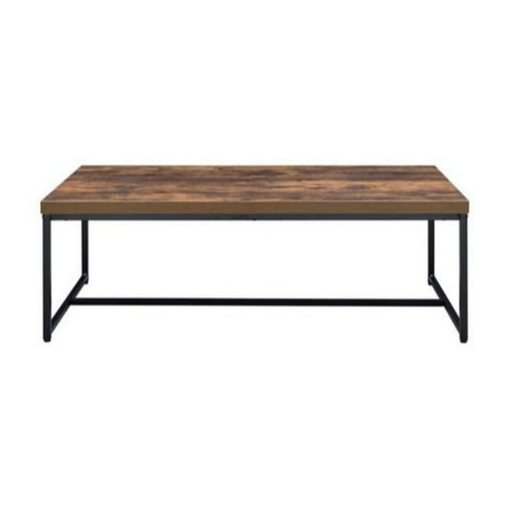 Benzara Metal Framed Coffee Table with veneer Top, Weathered Oak Brown and Black