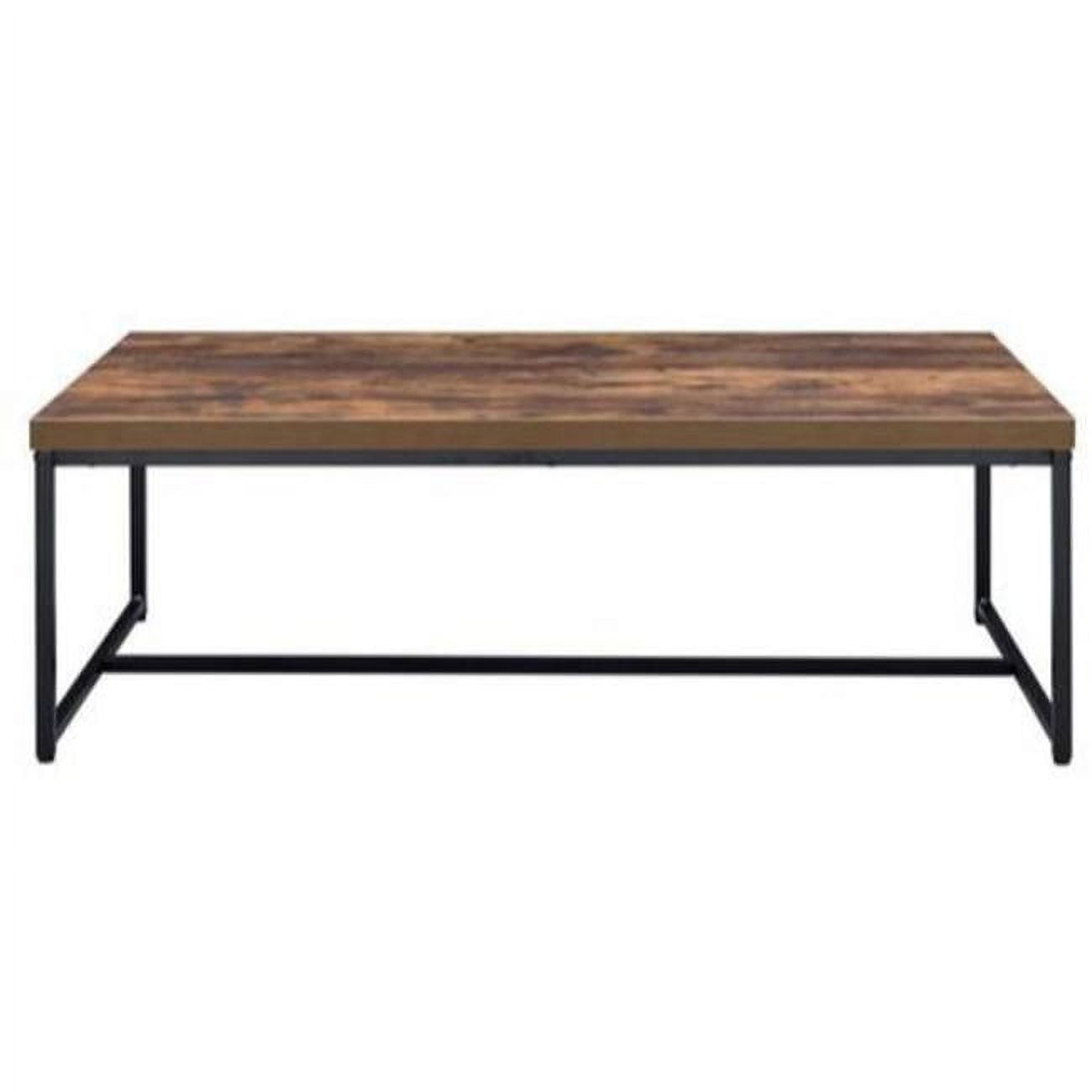 Benzara Metal Framed Coffee Table with veneer Top, Weathered Oak Brown and Black
