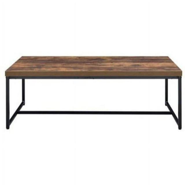 Benzara Metal Framed Coffee Table with veneer Top, Weathered Oak Brown and Black