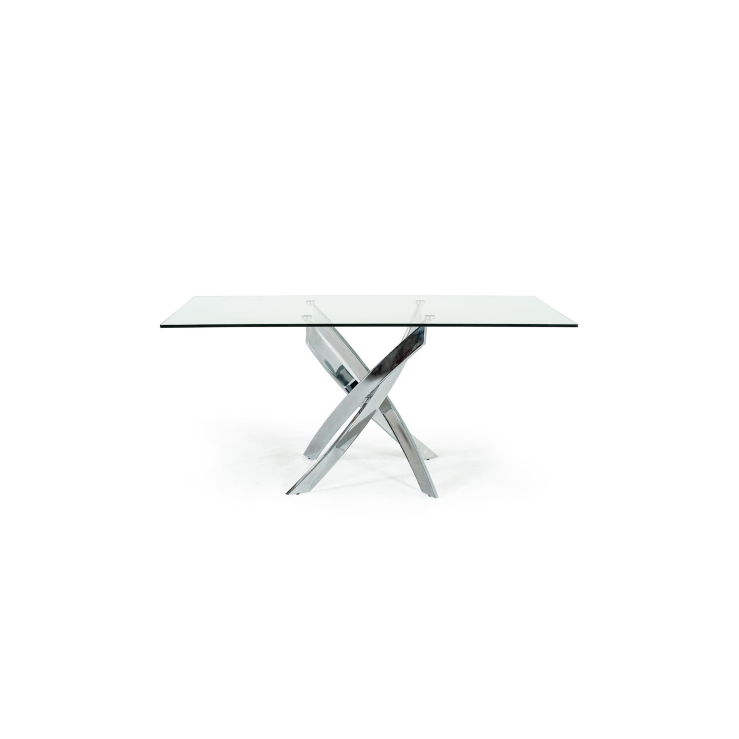 Metal and Glass Rectangular Dining Table with Entwining Legs, Silver and Clear
