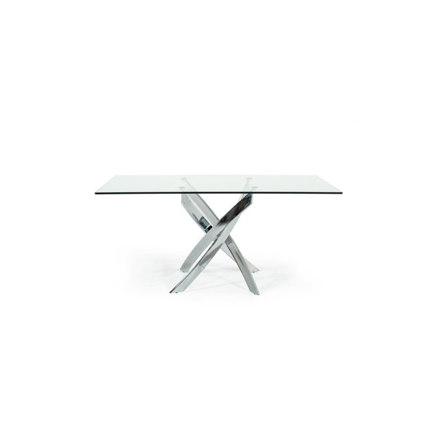 Metal and Glass Rectangular Dining Table with Entwining Legs, Silver and Clear