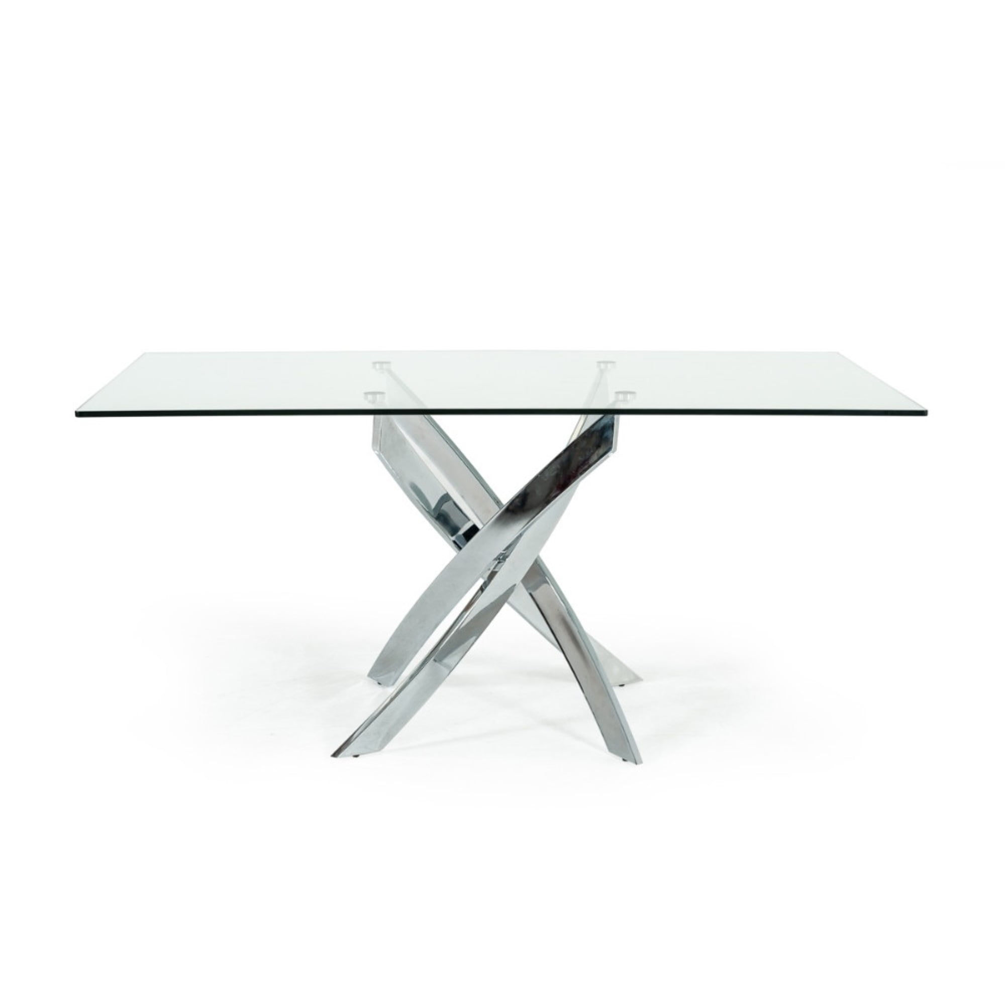 Metal and Glass Rectangular Dining Table with Entwining Legs, Silver and Clear