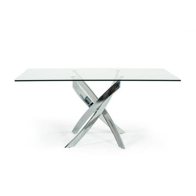 Metal and Glass Rectangular Dining Table with Entwining Legs, Silver and Clear