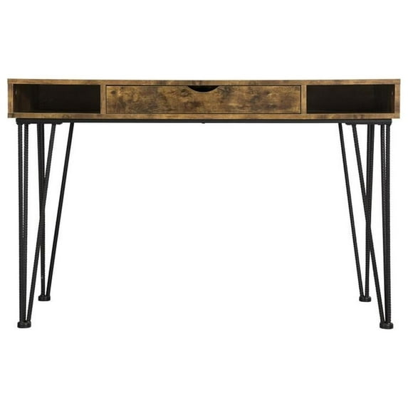 Benjara Mid Century Modern Wooden Writing Desk and 1 Drawer, Brown