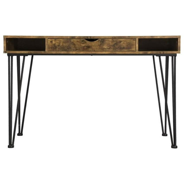 Benjara Mid Century Modern Wooden Writing Desk and 1 Drawer, Brown