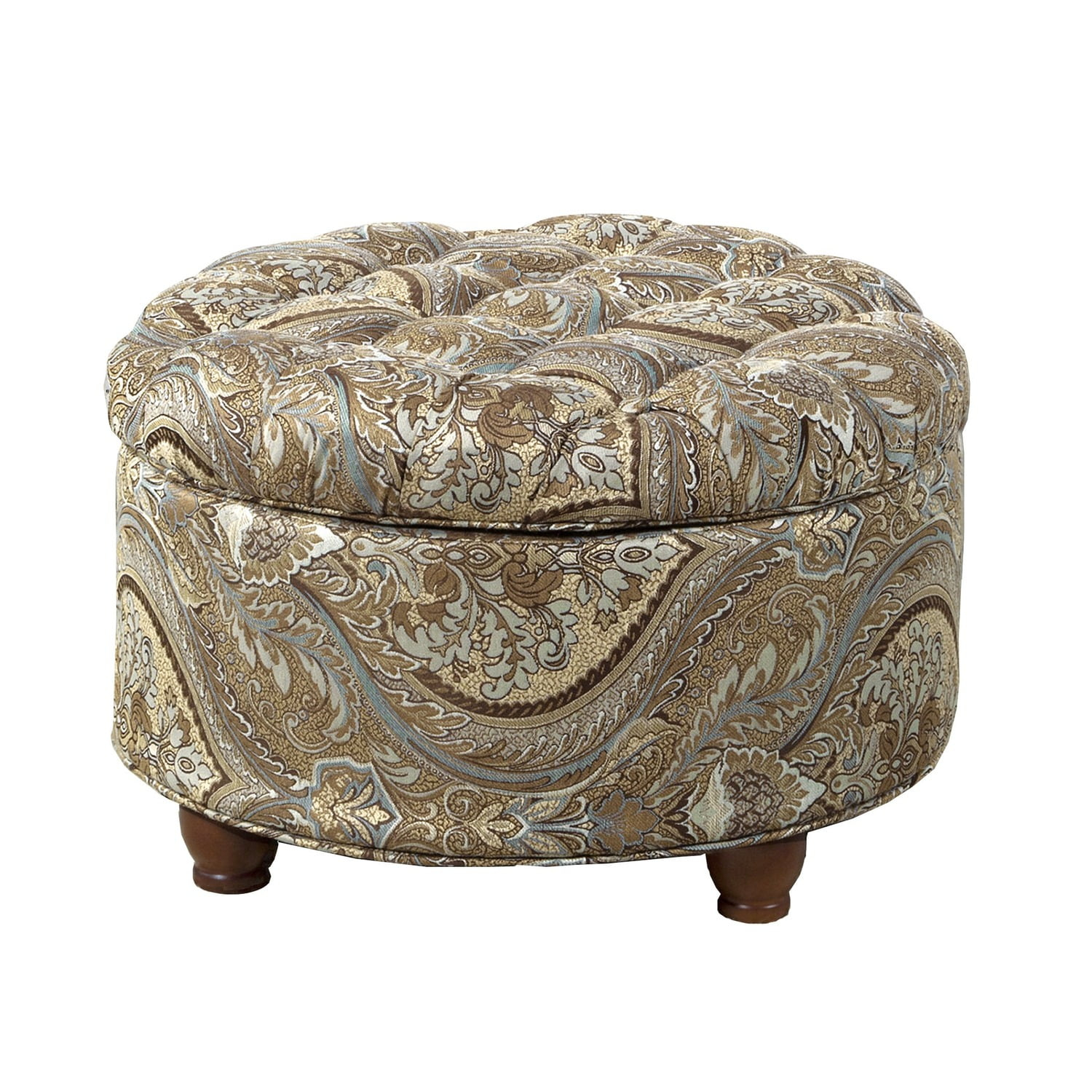 Benzara Paisley Patterned Fabric Upholstered Wooden Ottoman with Hidden Storage, Multicolor