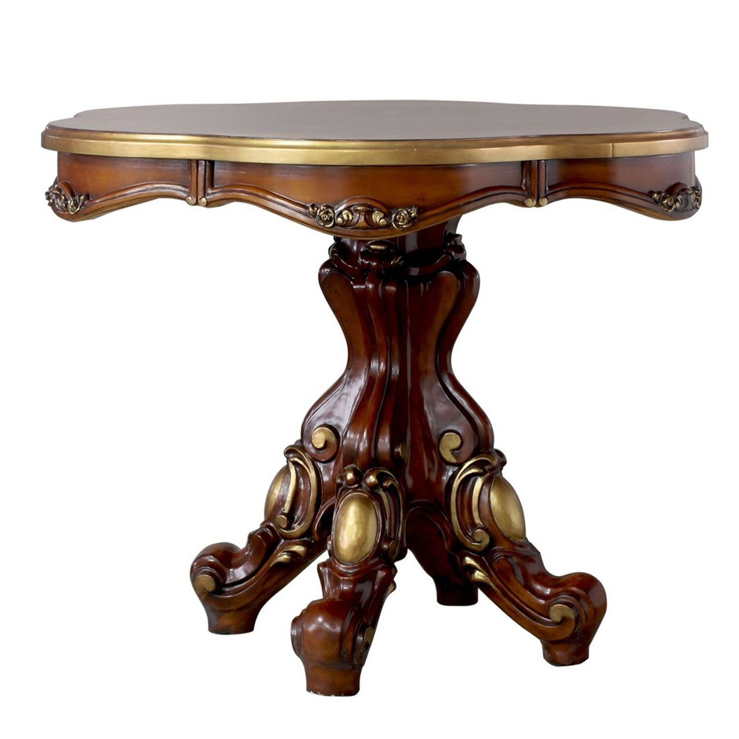 Benzara Scalloped Top Traditional Solid Wood Counter Height Table in Brown