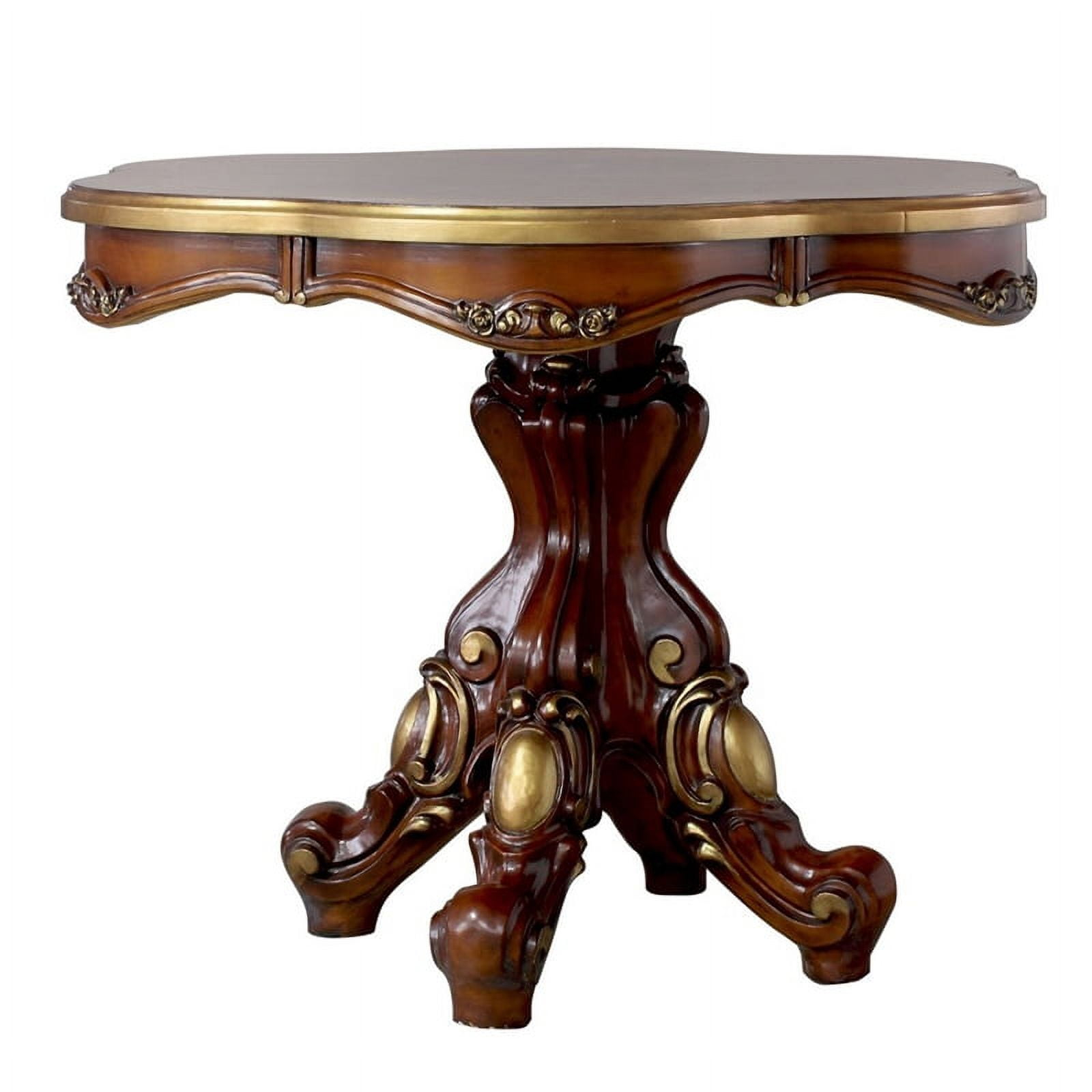 Benzara Scalloped Top Traditional Solid Wood Counter Height Table in Brown