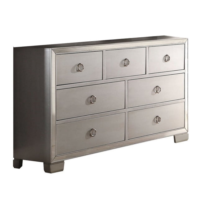 Benzara Seven Drawer Dresser With Mirror Insert Front Trim, Platinum