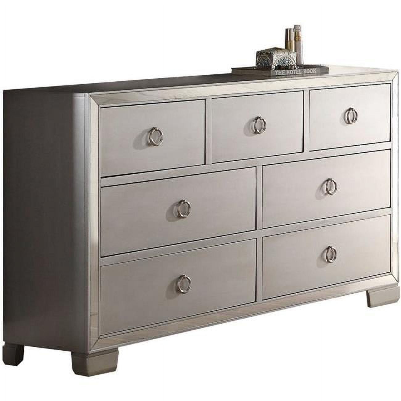 Benzara Seven Drawer Dresser With Mirror Insert Front Trim, Platinum