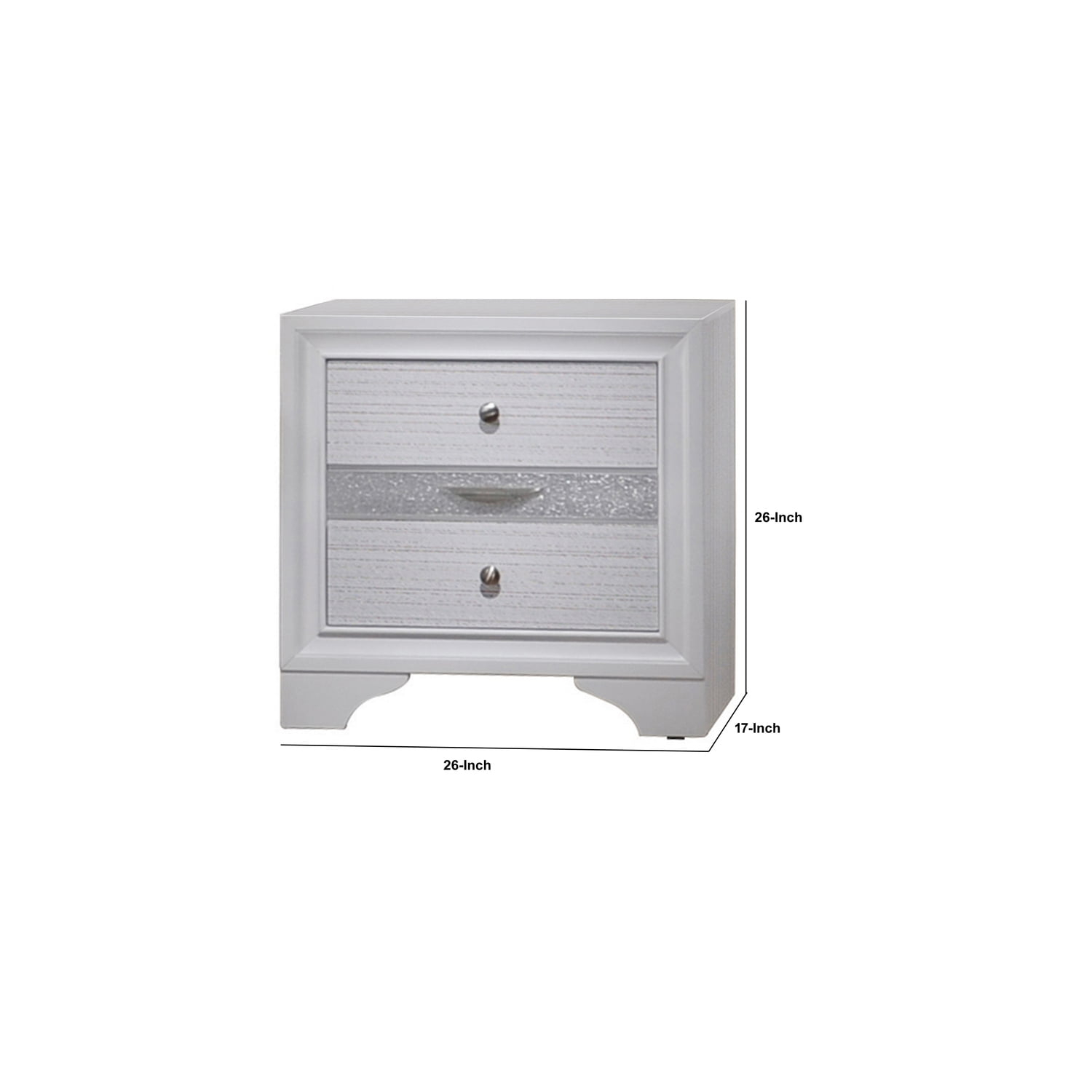 Benzara Stylish 3 Drawers Wood Nightstand By Naima , White