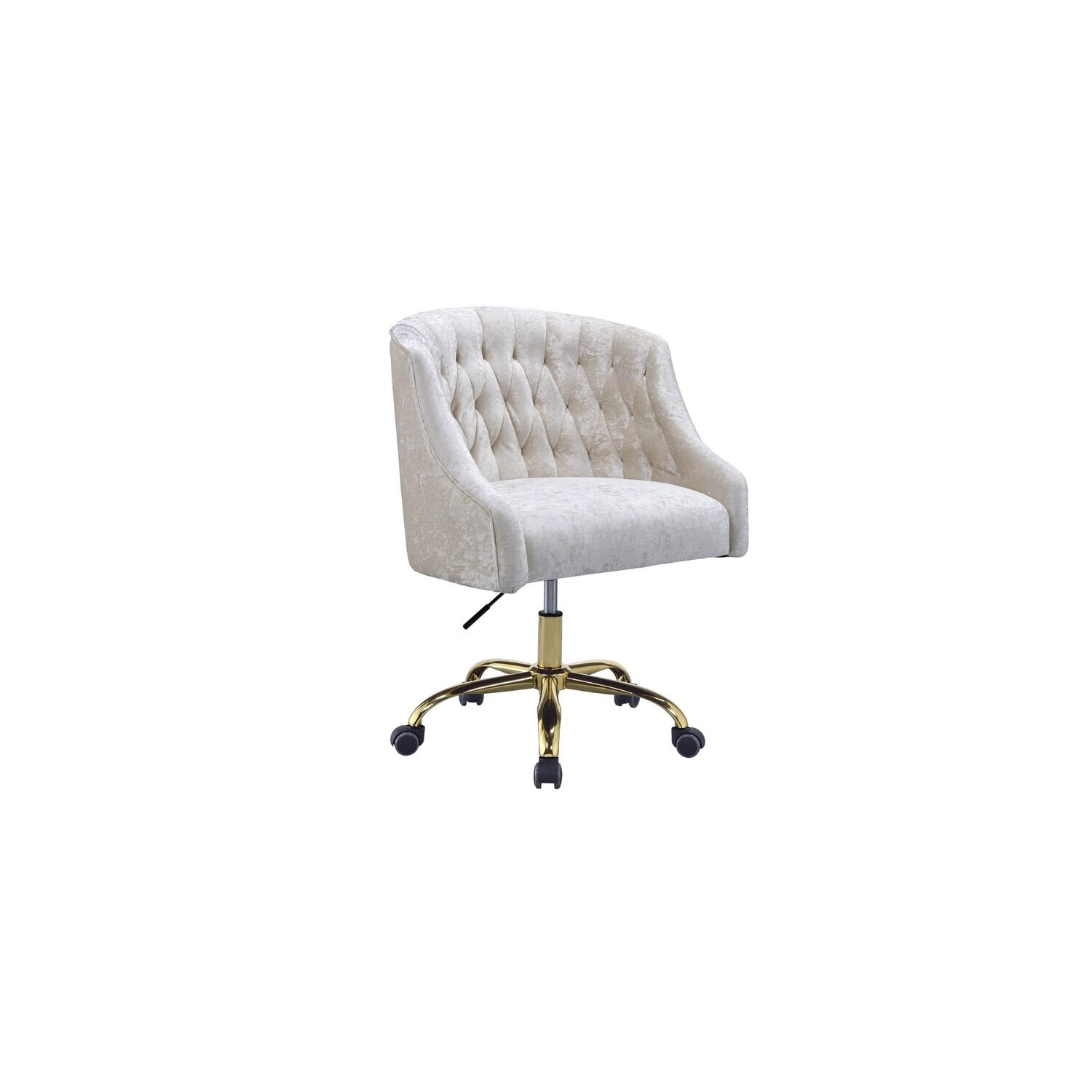 Benzara Swivel Velvet Upholstered Office Chair with Adjustable Height and Metal Base, Cream and Gold