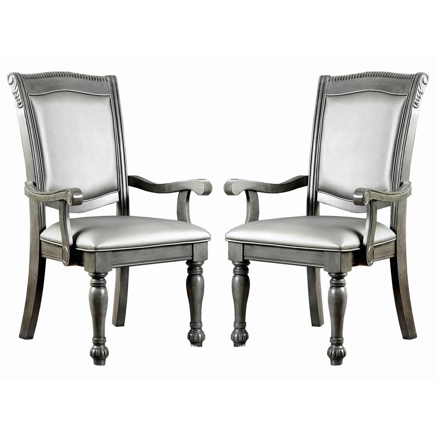 2 PCS Classic Traditional Dining Chairs with Arm, Wood Side Chairs with High Backrest, Leatherette Cushion Seat Chairs with Turned Legs for Kitchen Dining Room