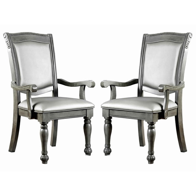2 PCS Classic Traditional Dining Chairs with Arm, Wood Side Chairs with High Backrest, Leatherette Cushion Seat Chairs with Turned Legs for Kitchen Dining Room