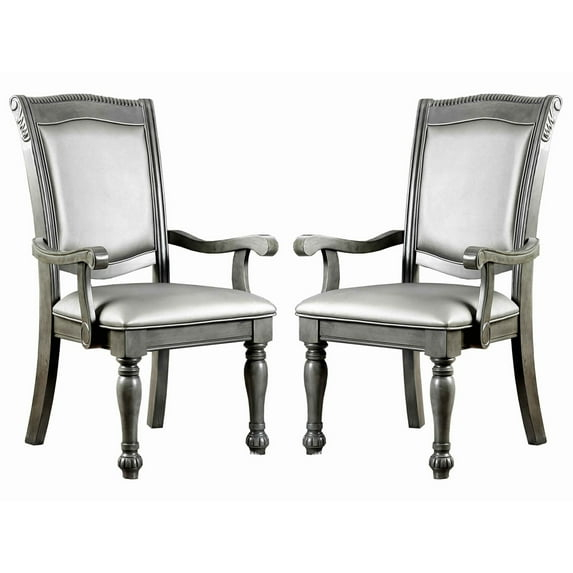 2 PCS Classic Traditional Dining Chairs with Arm, Wood Side Chairs with High Backrest, Leatherette Cushion Seat Chairs with Turned Legs for Kitchen Dining Room