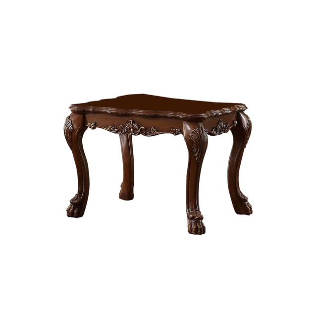 Traditional Wooden End Table with Claw Feet, Cherry Oak Brown