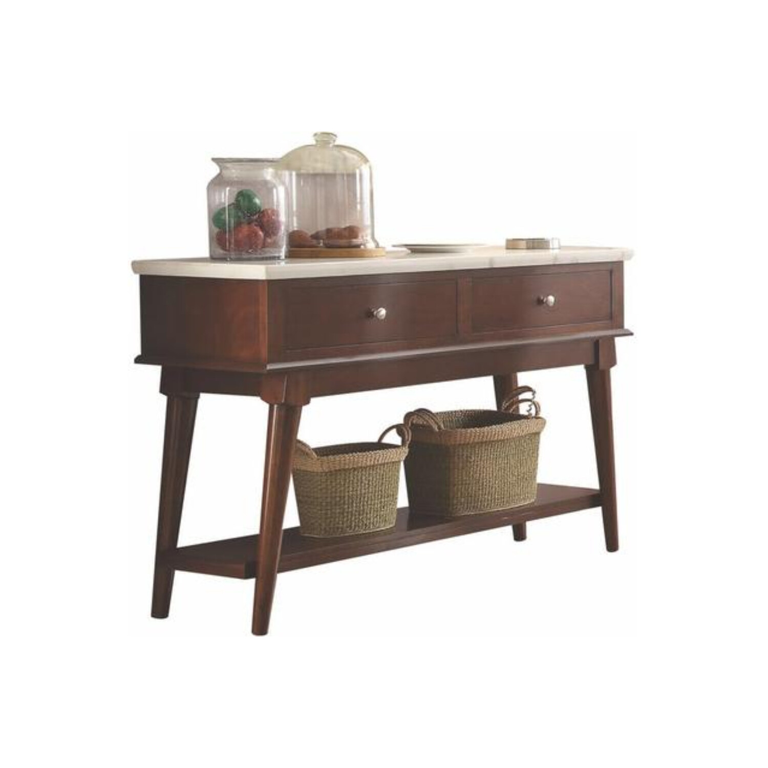 ACME Gasha 2-Drawer Wooden Server with Bottom Shelf in White and Walnut