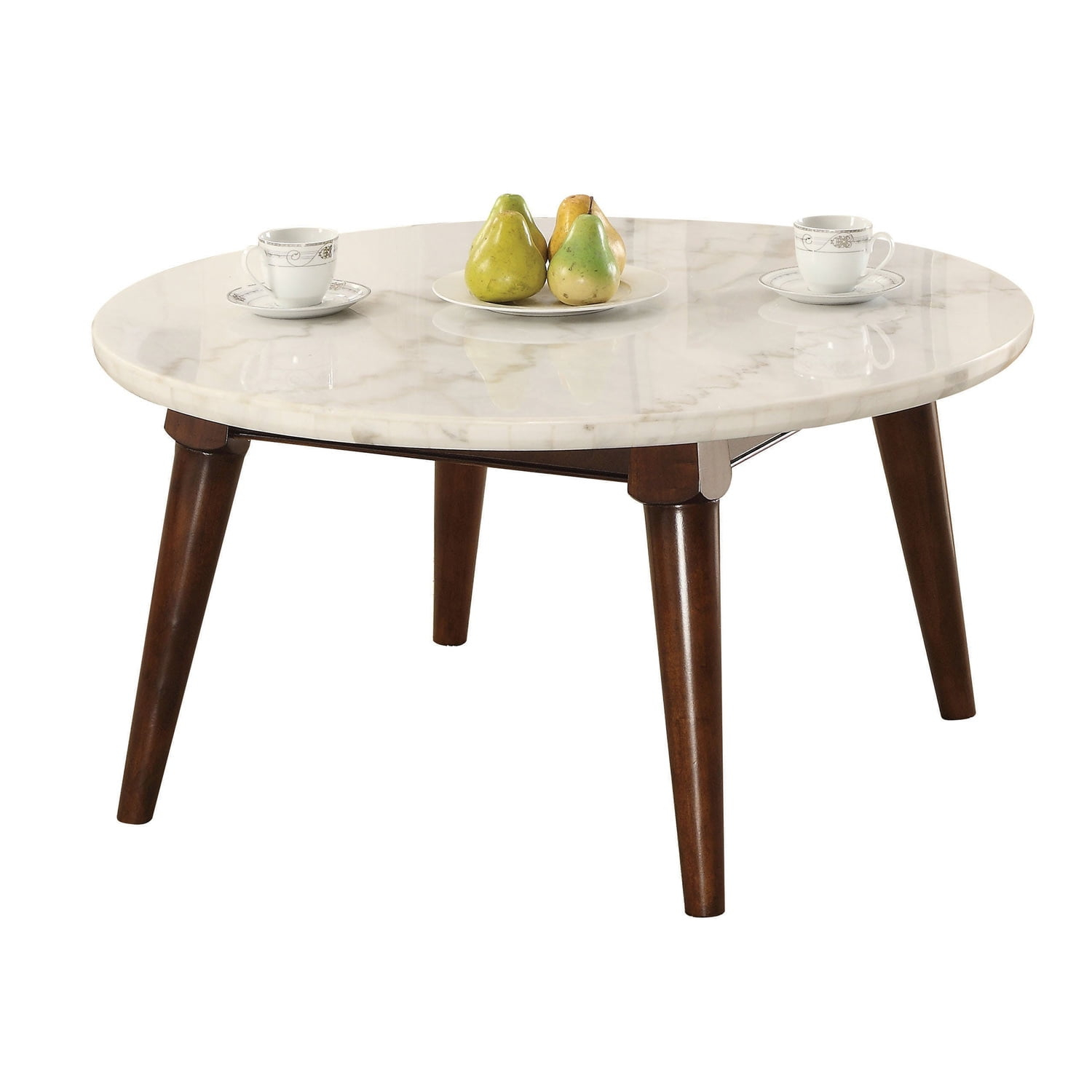 Benjara Wood Base Coffee Table with Marble Top, Walnut Brown