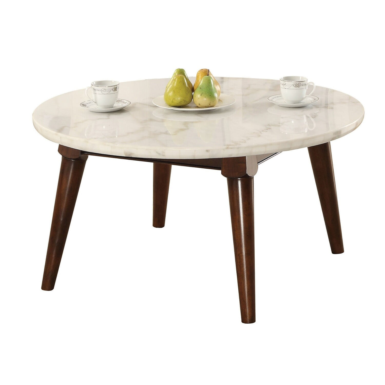 Benjara Wood Base Coffee Table with Marble Top, Walnut Brown
