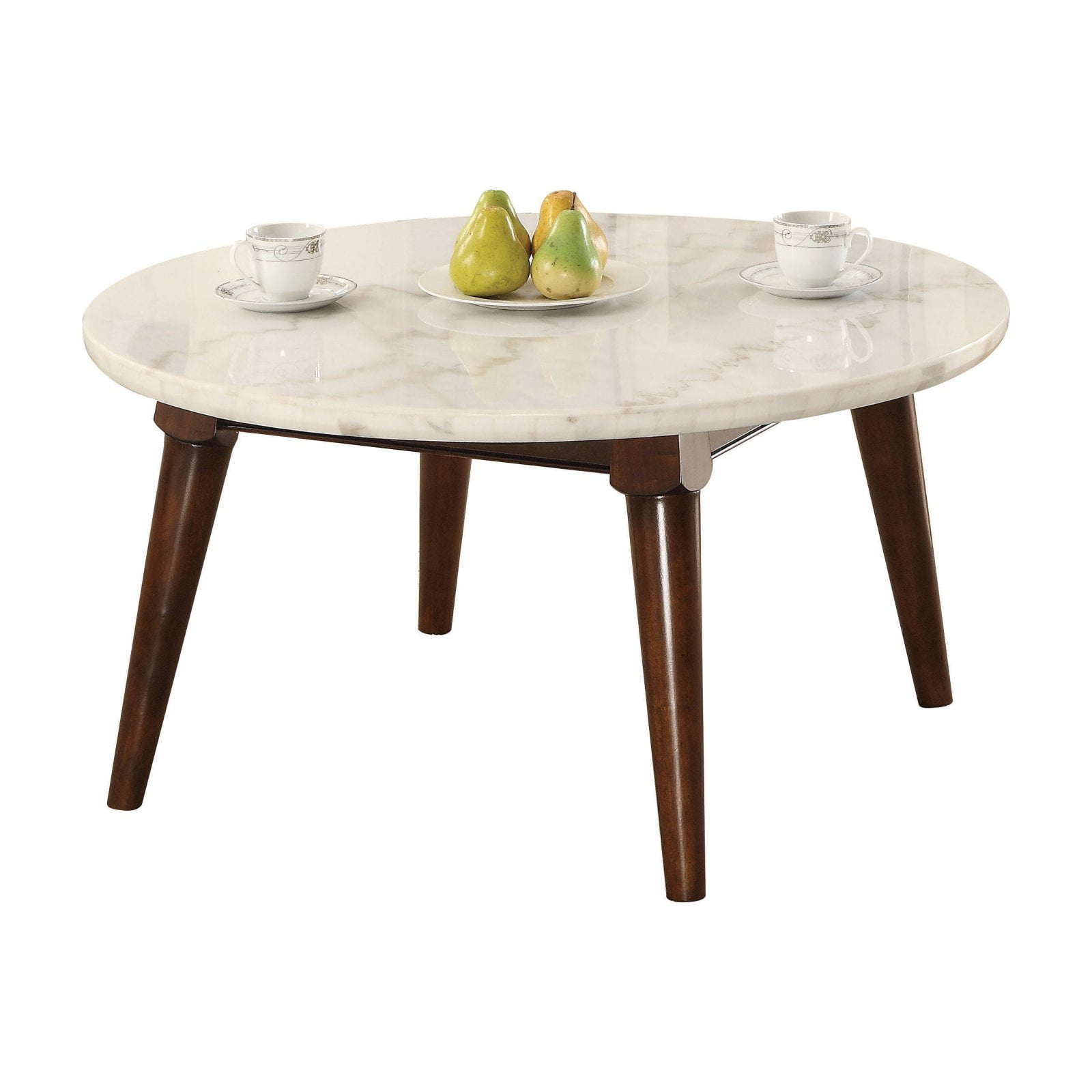 Benjara Wood Base Coffee Table with Marble Top, Walnut Brown