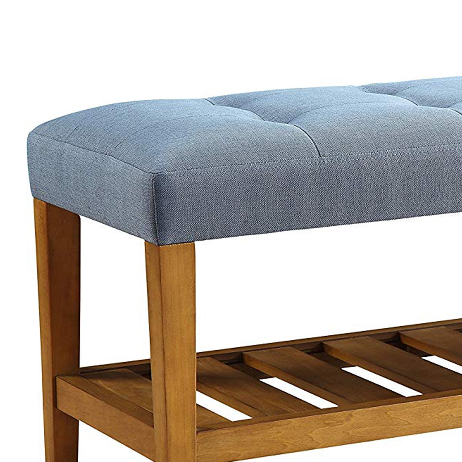 Benzara Wooden Bench, Blue & Oak