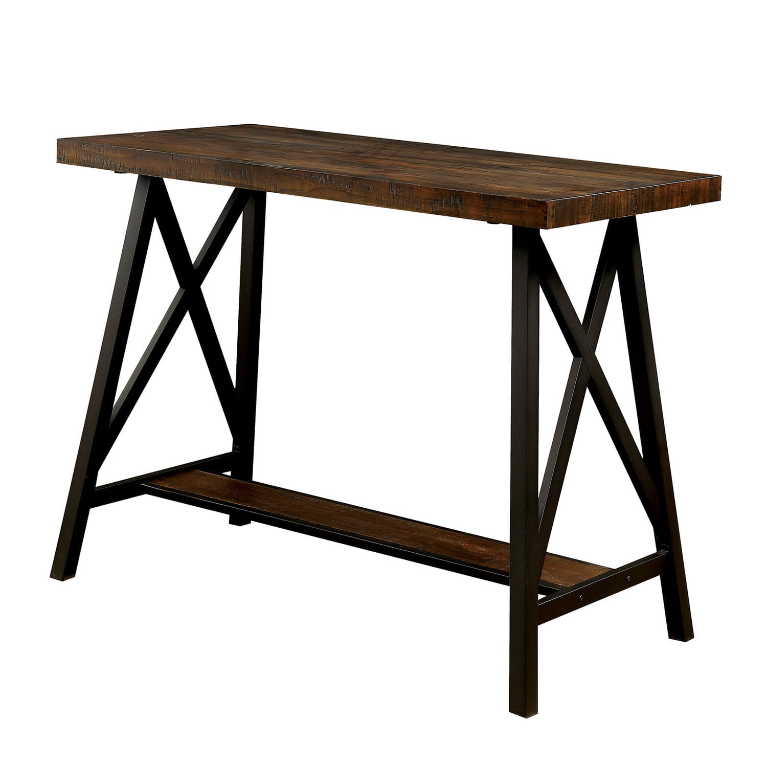 Benzara Wooden Counter Height Table With Angled Metal Legs, Black And Brown