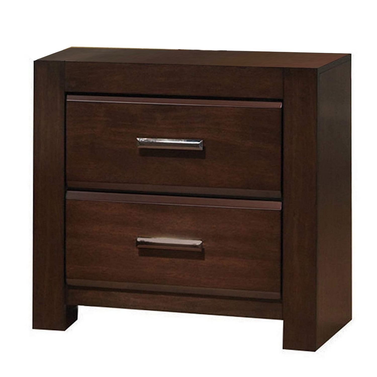 Benzara Wooden Two Drawer Nightstand In Walnut Finish