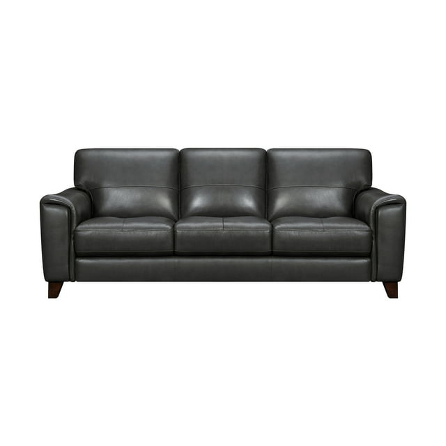 Bergen 87" Pewter Genuine Leather Square Arm Sofa Solid Wood Frame