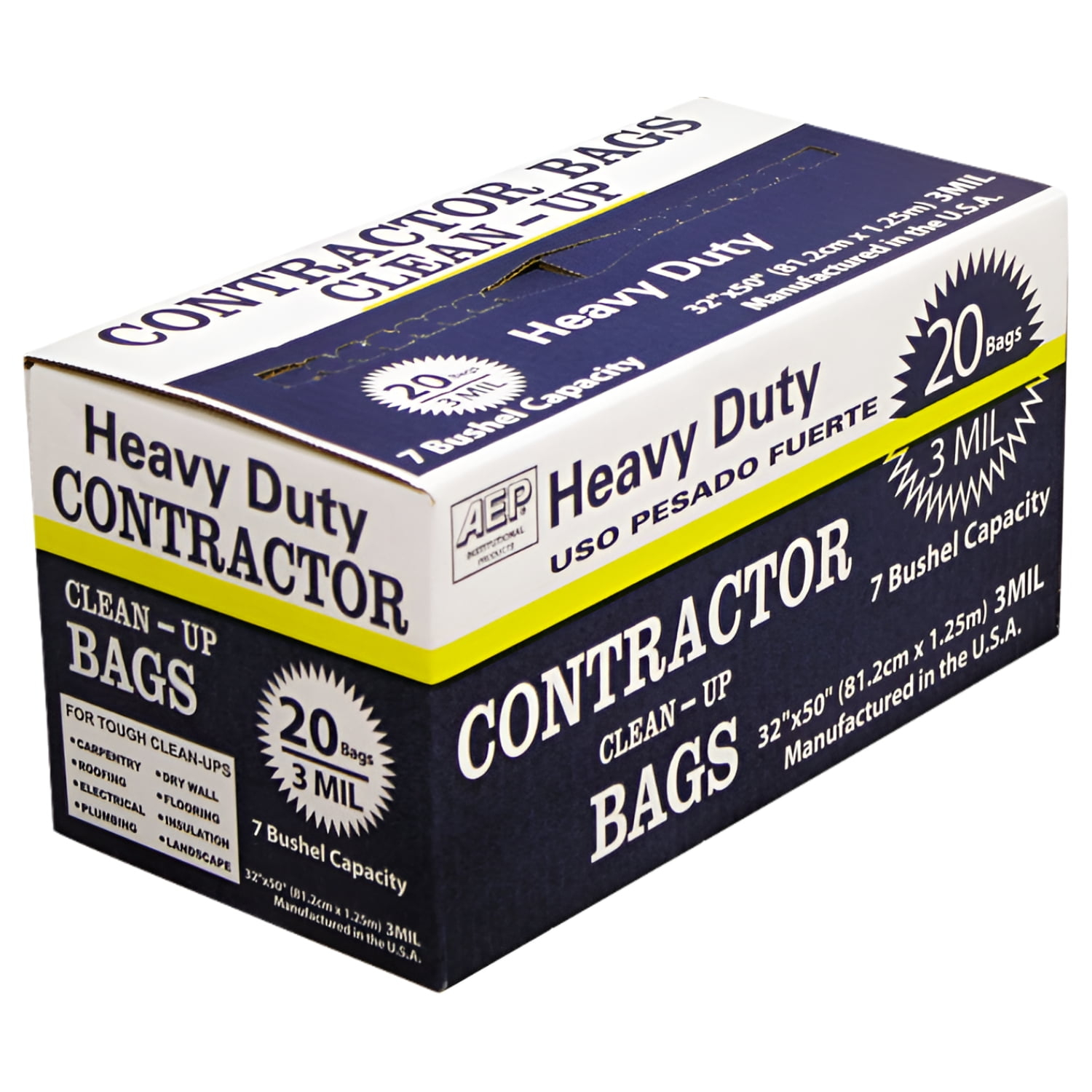 Berry Global 45 Gallon Contractor Bag 32" x 50" Low Density 3 mil Black 20 Bags/Box (0186470-181844)