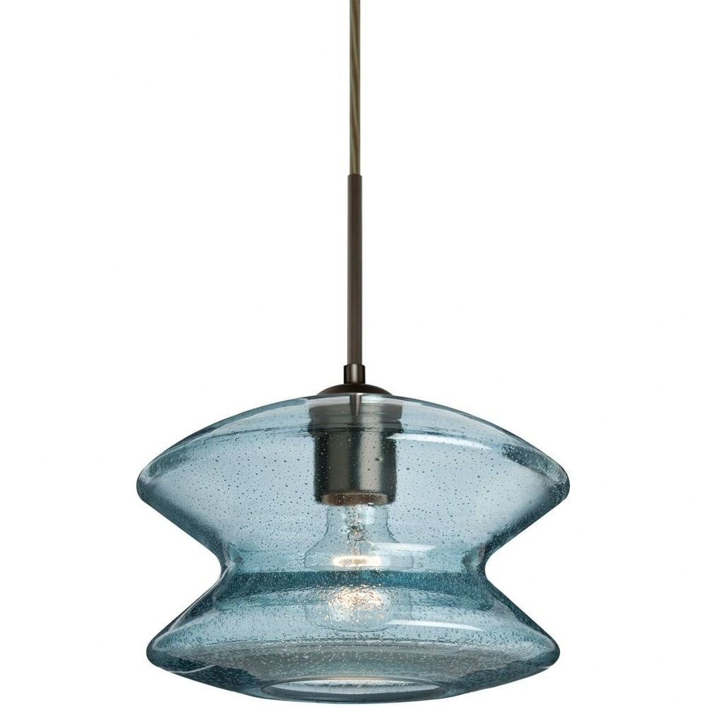 Besa Lighting - Zen - 1 Light Cord Pendant-Bronze Finish-Blue Bubble Glass Color