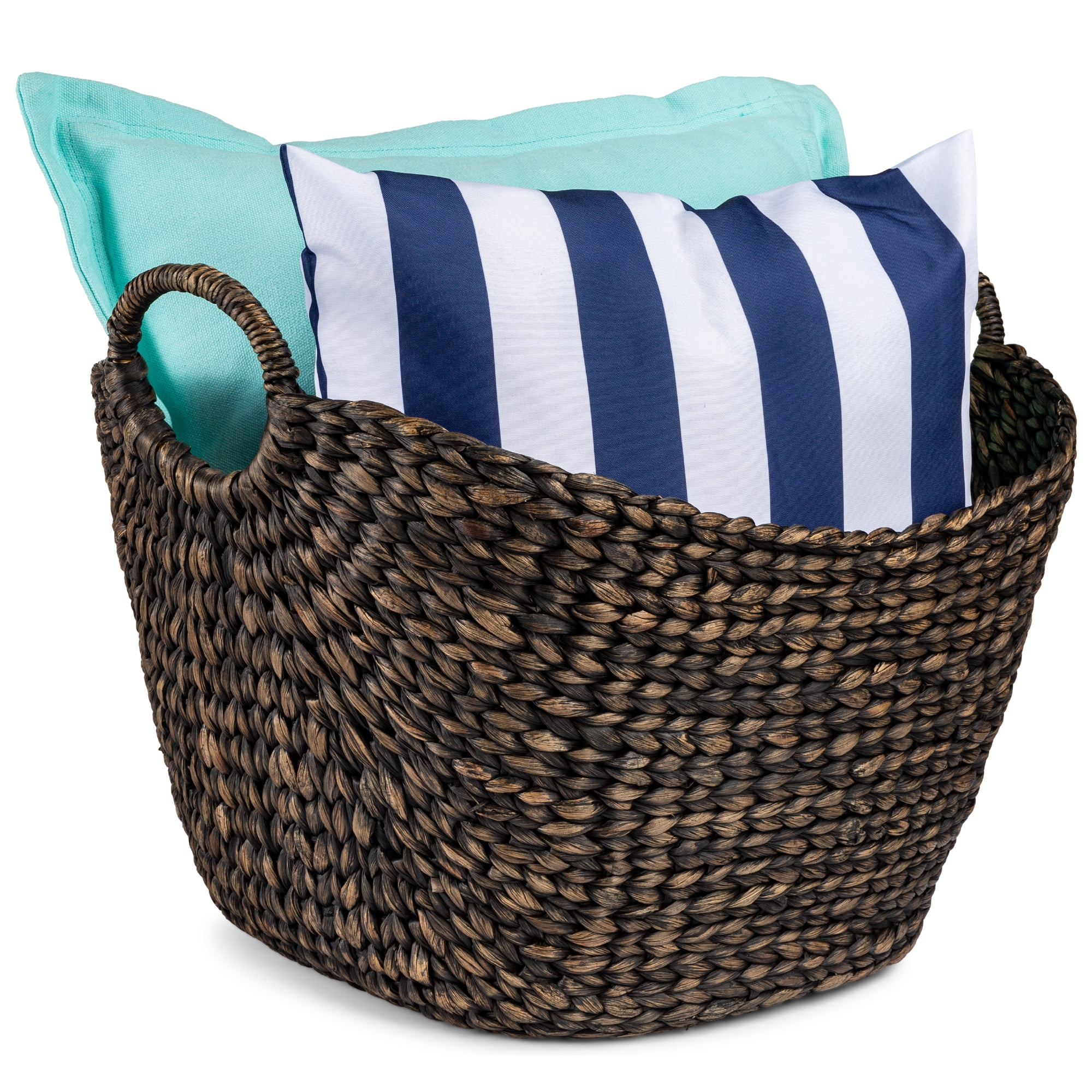 Large Vintage Laundry Basket Multipurpose Hyacinth  Basket  Handwoven French-Style Organizer Tote for Bedroom  Living Room  Bathroom  w/Handles - Natural