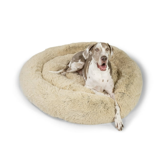 Best Friends by Sheri The Original Calming Donut Dog and Cat Bed Shag 2XL Dog Bed for Big Dogs, Taupe, 54" x 54"