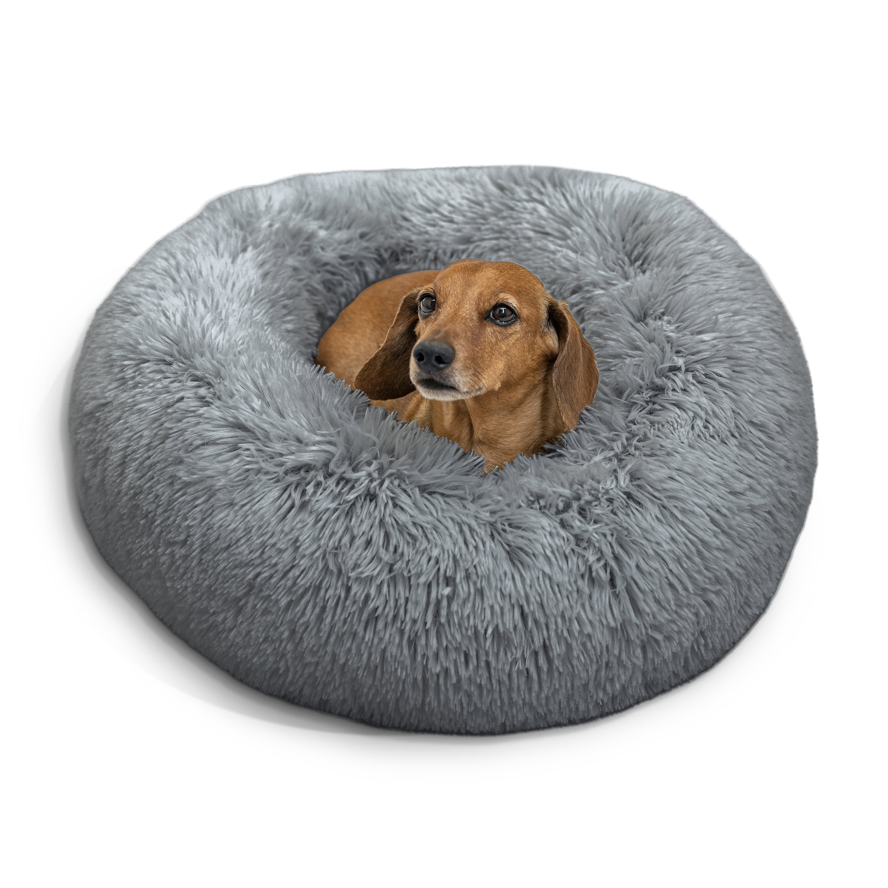Best Friends by Sheri The Original Calming Donut Dog and Cat Bed in Shag Fur Gray, Small 23x23"