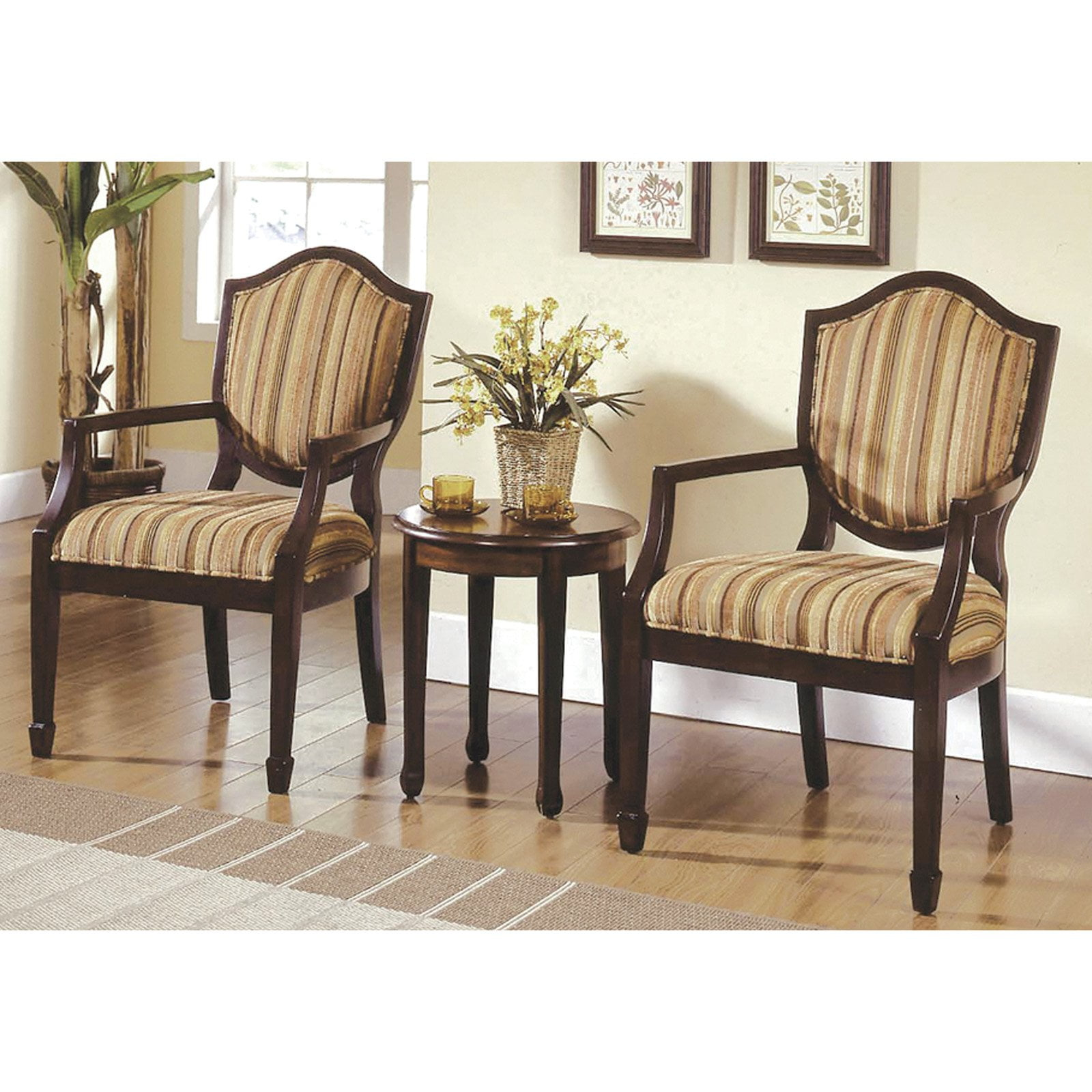Best Master 3-Piece Traditional Fabric Upholstered Living Room Set in Walnut