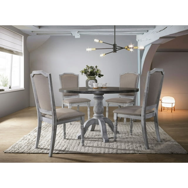 Best Master 5-Piece Farmhouse Style Wood Dining Set in Weathered Gray