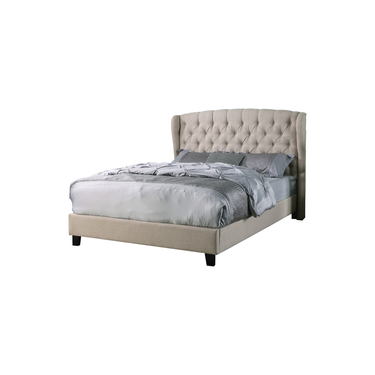 Best Master Frances Solid Wood/Fabric Upholstery East King Platform Bed - Beige