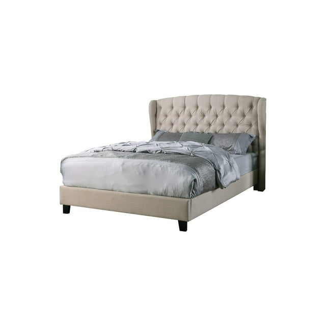 Best Master Frances Solid Wood/Fabric Upholstery East King Platform Bed - Beige