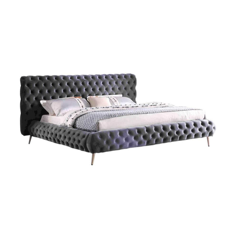 Best Master Furniture Demeter Tufted Fabric Platform Queen Bed in Gray