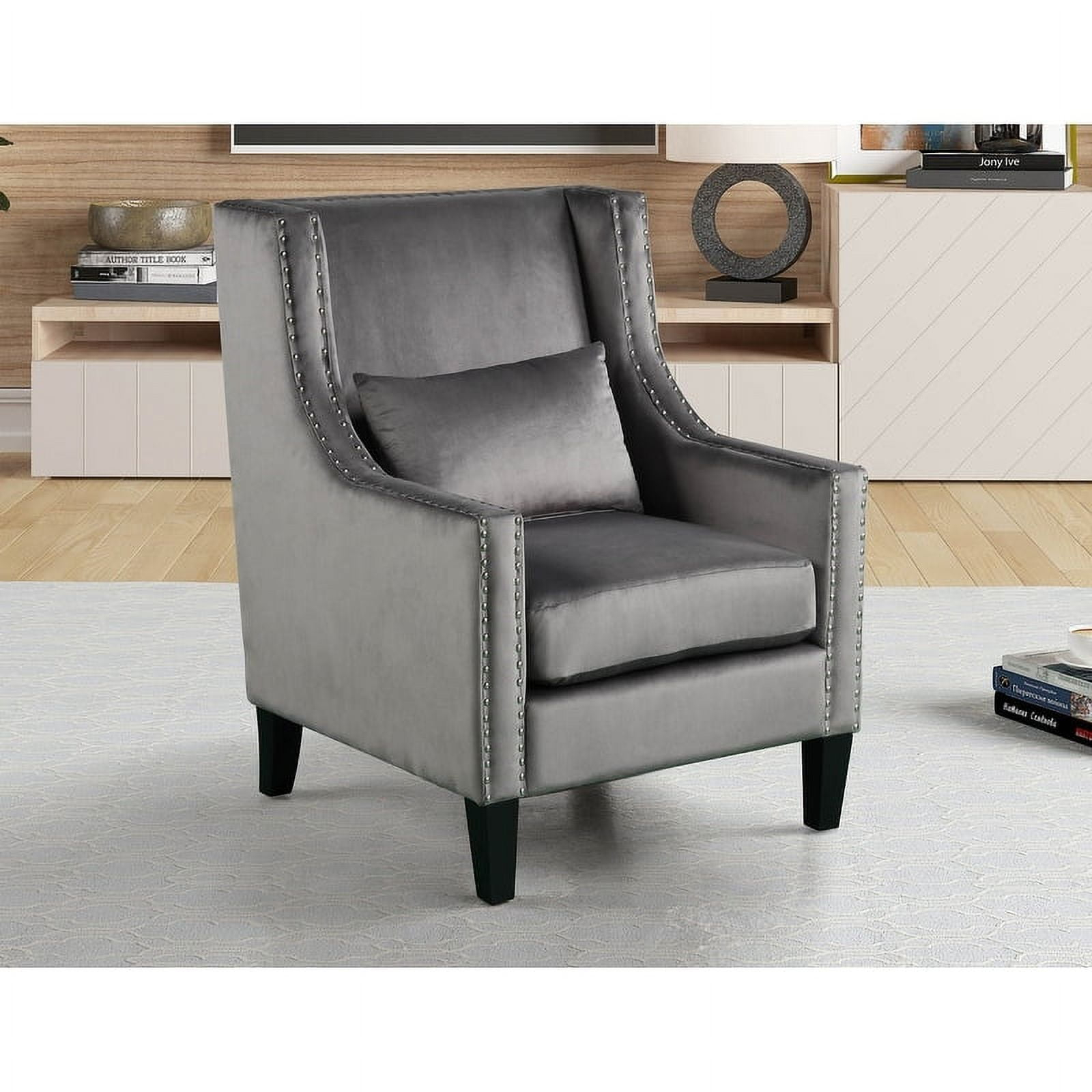Best Master Furniture Glenn 20" Transitional Velvet Arm Chair in Gray