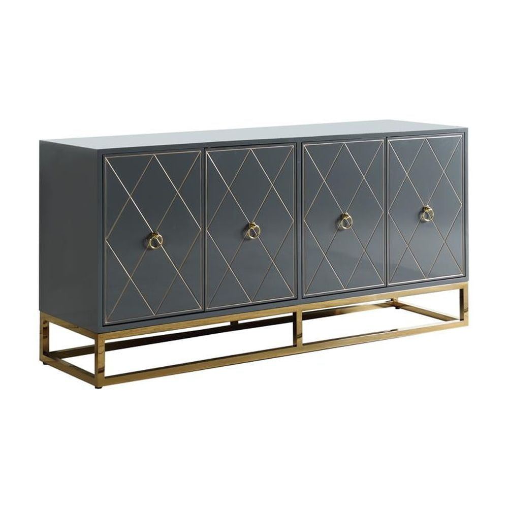 Best Master Furniture Senior 64" Transitional Wood Sideboard in Gray/Gold Plated