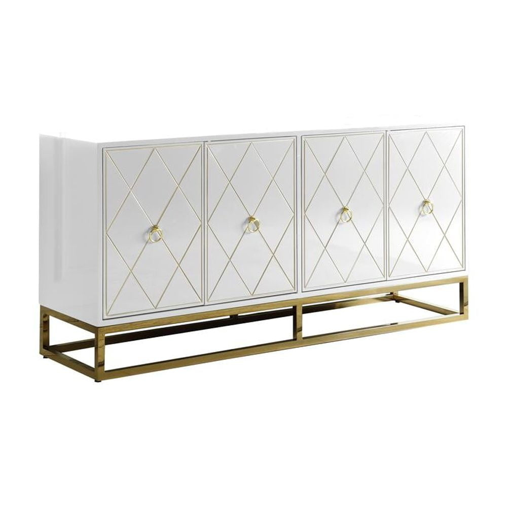 Best Master Furniture Senior 64" Transitional Wood Sideboard in White/Gold