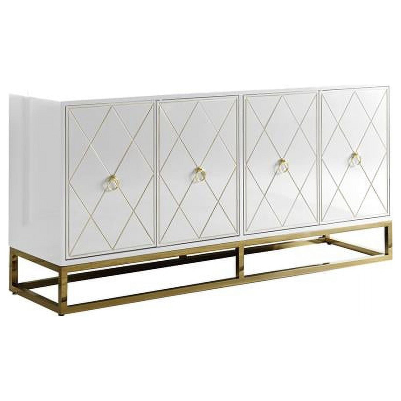 Best Master Furniture Senior 64" Transitional Wood Sideboard in White/Gold