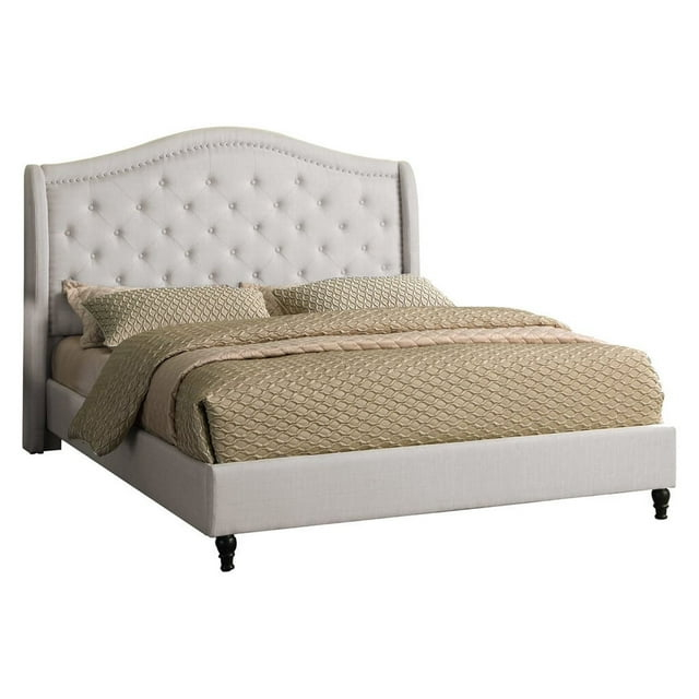 Best Master Furniture  Myrick Upholstered Tufted Platform King Bed, Beige