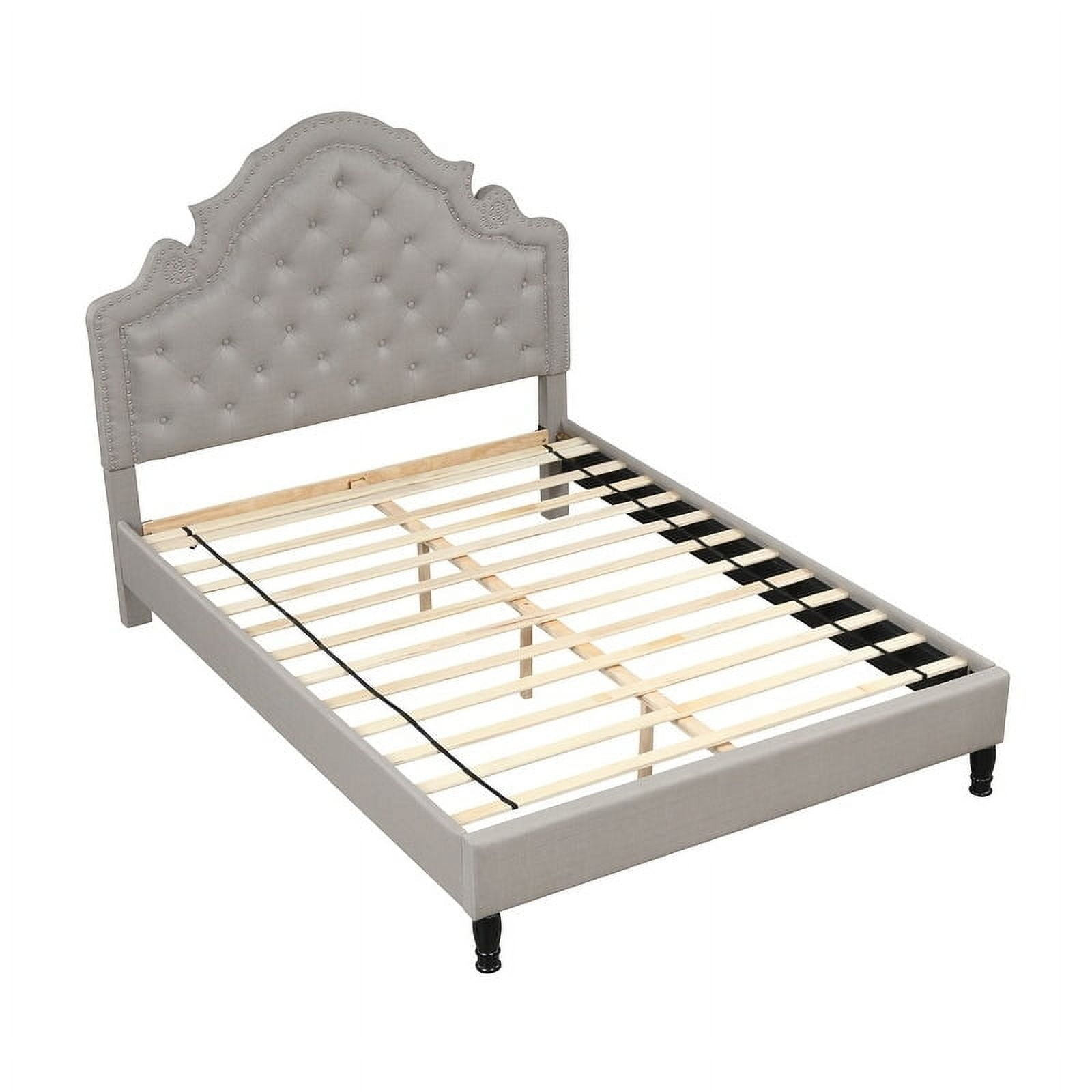 Best Master Furniture Theresa Linen Fabric King Bed with Nailhead Trim in Gray