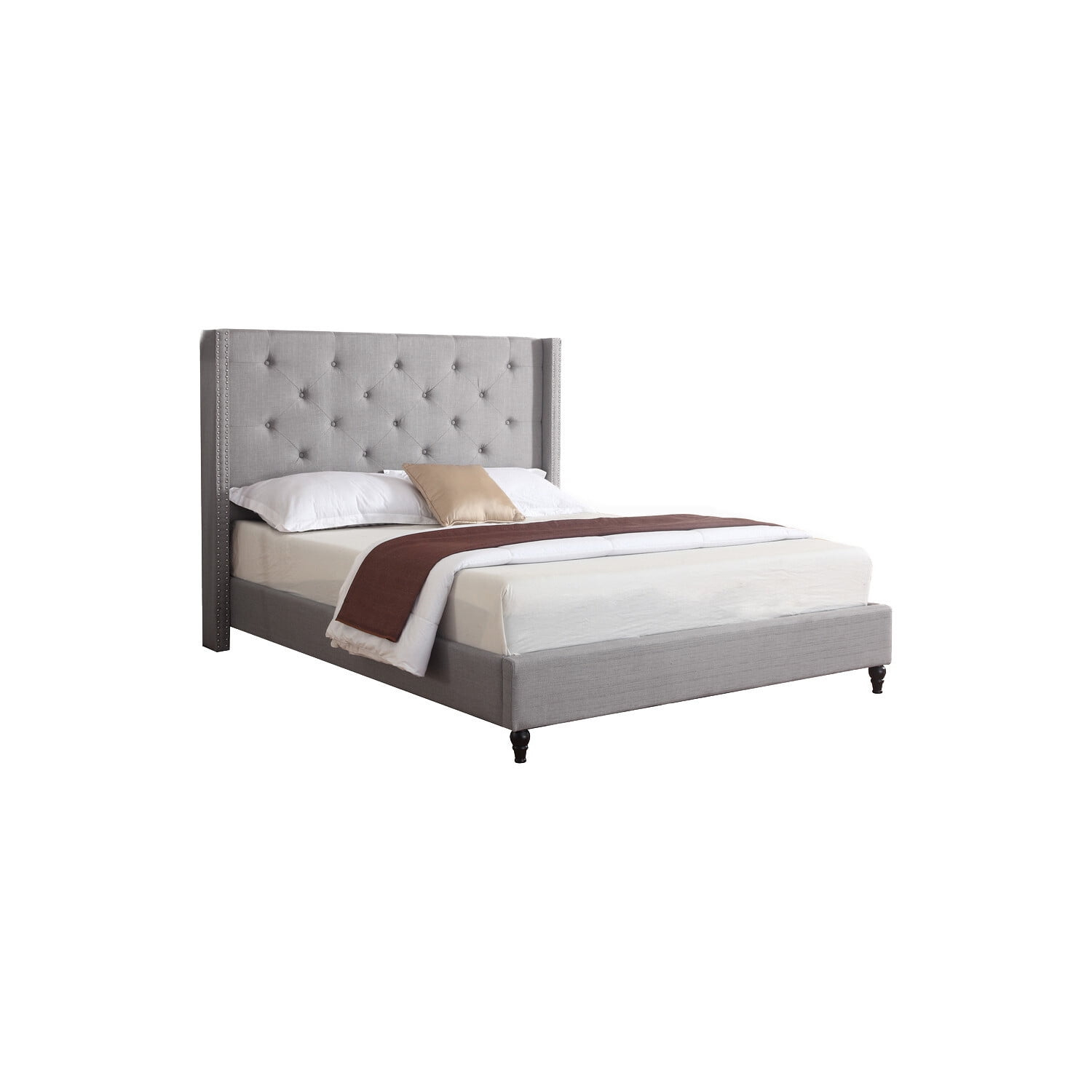 Best Master Furniture Veronica Tufted Wingback Platform Bed Grey, Queen
