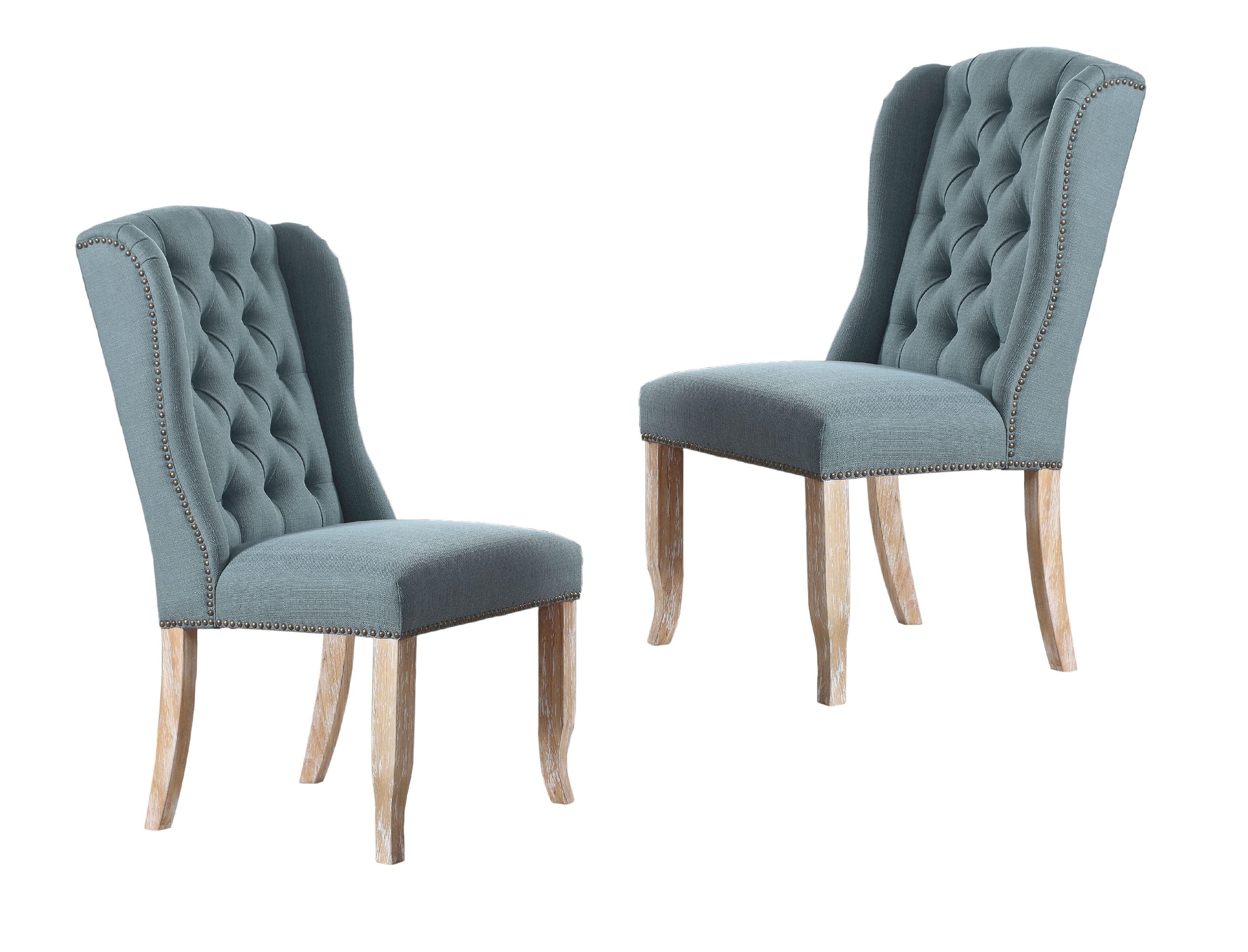Best Master Huntington Tufted Back Fabric Dining Side Chair- Sea Blue (Set of 2)